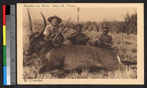 Hunters with dead antelope, Kenya, ca.1920-1940