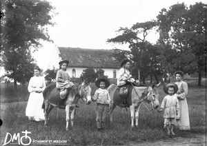 Children riding donkeys, Valdezia, South Africa, ca. 1896-1911