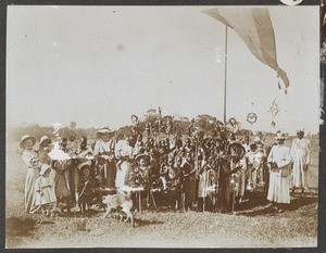 Crowd of children holding wreaths, Tanzania, ca.1900-1914
