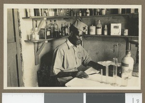 Drug preparation, Chogoria, Kenya, ca.1929