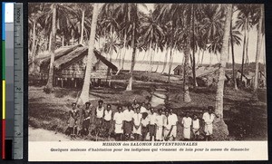 Housing for those who travel long distances to receive mass, Papua New Guinea, ca.1900-1930