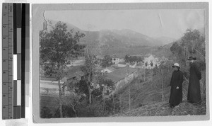 Two European missionaries on a hillside one hour from Chusan, China, ca. 1910-1930