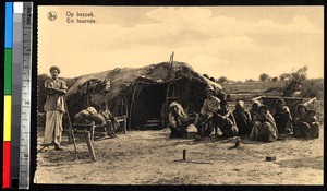 Group of people gathered with a missionary, India, ca.1920-1940