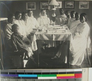 Coffee party in the deaconesses' living room, Mangarano, Madagascar, ca.1918