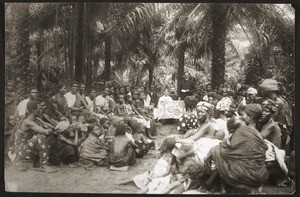 Church service under palm-trees in Odumase. Mr. Josenhans