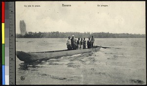 Riding in a canoe, Banana, Congo, ca.1920-1940