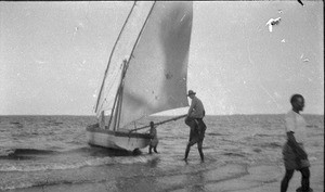 Swiss missionary embarking, Inhambane, Mozambique