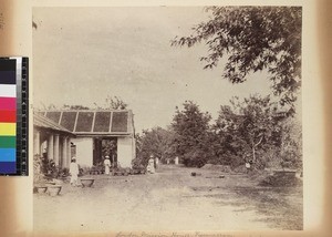 Members of mission household outside mission house, Vizianagaram, Andhra Pradesh, India, ca.1885-1889