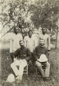 French missionaries and african boys, in Gabon