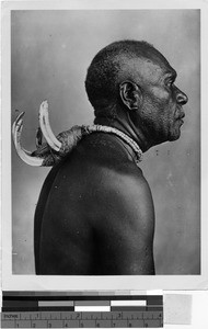 Portrait of a man wearing a necklace of horns, Oceania, 1939