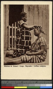 Intricate hair style, Congo, ca.1920-1940