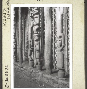 Carved pillars support the roof in the Chief's compound in Lakom