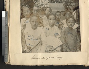 The second year class at the Boys' Boarding School at Ing Hok, Ing Tai, Fujian, China, 27 October 1906