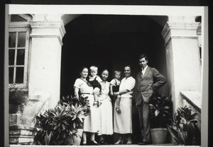 Journey to China in the year 1937. Immediately on our arrival in the Basel Home. Sister Emmi Staub with Dieter, Mrs Hessel