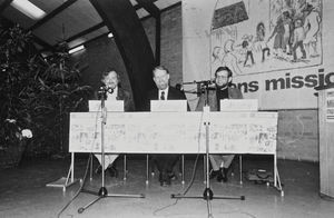 DMS landsstævne 1983 Kolding. 3 dirigenter. Fra venstre: ? , Jens Chr. Krarup, Karsten Nissen