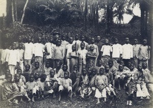 Henri Carmien and his pupils in Lambarene, Gabon