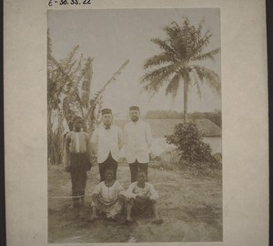 Cameroon missionaries and their house-boys. F. Lutz and Ph. Häcklinger