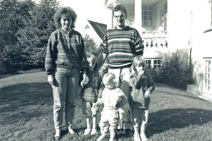 Karin Lundahl Bruun and Max Bruun with three of their kids. Dodoma, Tanzania, 1992