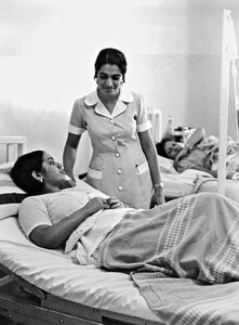 Patient and nurse (both from Bahrain) at the American Mission Hospital in Bahrain1975