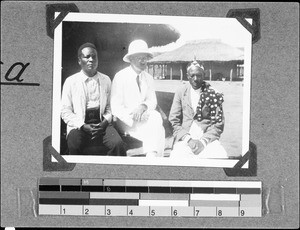 Brother Tietzen, the preacher Wamusamba and Chief Mukoma, Nyasa, Tanzania, 1937