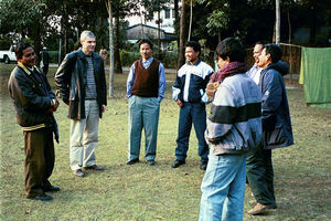 Bangladesh Lutheran Church, Birganj, January 2002. BLC Leaders in conversation with the visitor