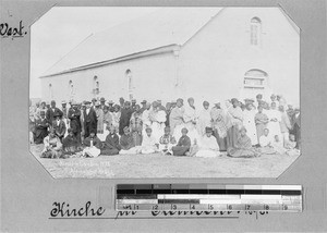 Group in front of a church, Etembeni, South Africa, 1898