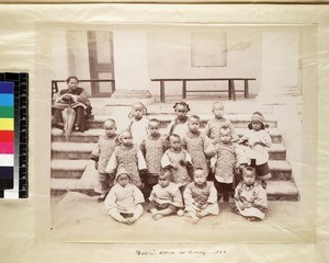 Infant orphans with carer, Xiamen, Fujian Province, China, 1892