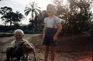 Arne and Olav Heggheim with a goat, Cameroon, 1955-1968