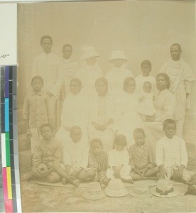 Ramarijaona with his family and several others that work at Mangarano, Madagascar, 1920