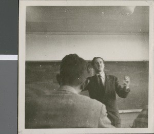 Logan Fox Leading Singing at Daily Chapel, Ibaraki, Japan, ca.1948-1952