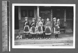 Tibetan girls in native dress, Tibet, China, ca.1941