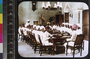 Principal and students, Christian training institution, Medak, Andhra Pradesh, India, ca. 1900