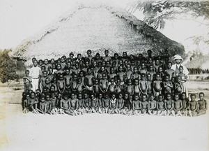 Congo Balolo Mission missionary and village boys, Congo, ca. 1900-1910