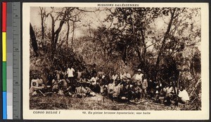 Missionary fathers with others seated outdoors, Congo, ca.1920-1940