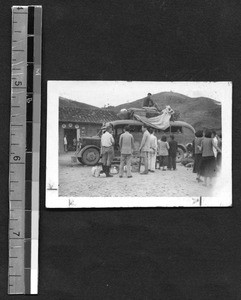 Bus transporting university students, Shaowu, Fujian, China, ca.1938