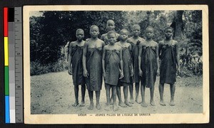 Young female students standing for a portrait, Gabon, ca.1920-1940