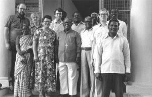 Tamil Nadu, South India. The Mahabalipuram Conference, November 1982. Back row, from left to ri