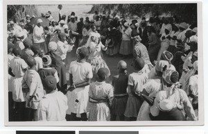 Dancing women at the coronation celebration, Ramotswa, Botswana, 1937