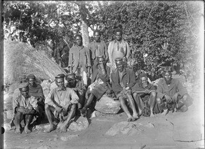 African chief with his counsellors and messengers, Mhinga, South Africa, 1901