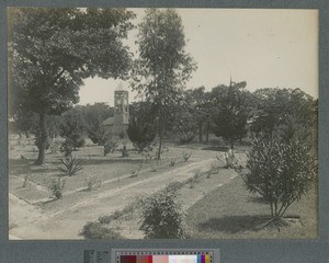 Clock tower and post office, Livingstonia, ca.1920