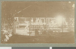 Workshop at night, Chogoria, Kenya, ca.1924