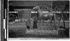 Bronze horse, Suwa shrine, Nagasaki, Japan, ca. 1920-1940