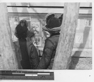 The bulletin board at the Mission at Fushun, China, 1936