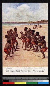 Drawing of small children playing on a beach, Congo, ca.1920-1940