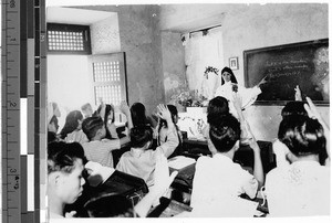 Sister Ramona Marie, MM, teaching a math class, Malabon, Philippines, 1948