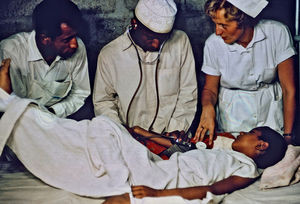 Missionary nurse Signe Jung at the American Mission Hospital in Muscat, Oman, 1968