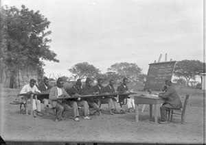 Writing lesson at the school for evangelists, Ricatla, Mozambique, 1908