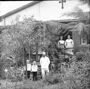 Missionary family in front of mission house, Machame, Tanzania, 1912