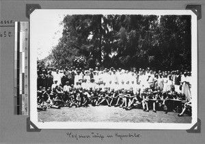 Congregation after a christening ceremony, Kyimbila, Tanzania, ca.1898-1914