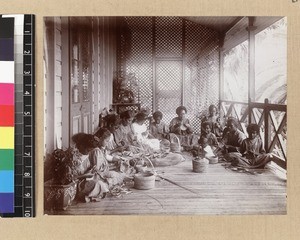 Women making baskets, Delena, Papua New Guinea, ca. 1905-1915